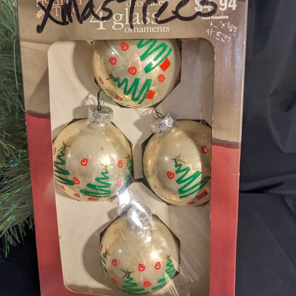 Vtg Holiday Time Rauch Glass Abstract Green Tree Ornaments "R" On The Cap - Picture 3 of 13
